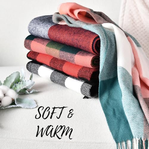 Clothirily Womens Winter Scarf, Oversized Long Blanket Plaid Shawl Wrap - color: Red Black Plaid