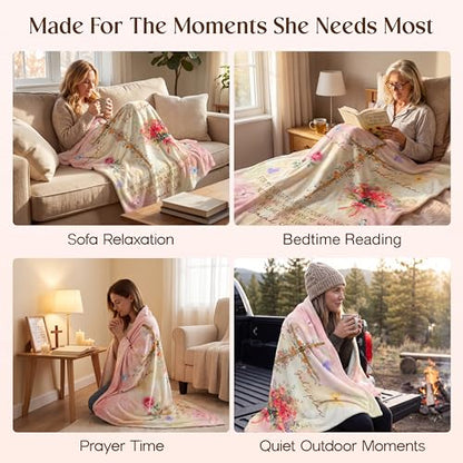 WRAPIX Christian Gifts for Women Faith - Soft Fleece Throw Blanket 50x60 in - color: Pink - God Plan, size: 50x60 inches