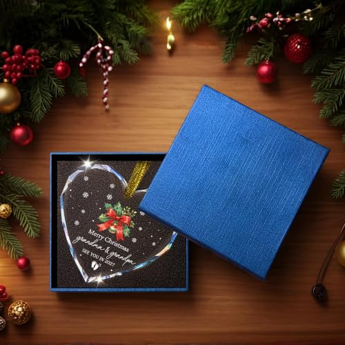 Pregnancy Announcement Ornament 2027, Grandma & Grandpa, Baby Announcement Glass Heart Ornament, See You in 2027 New Grandparents Keepsake - style: See You in 2027