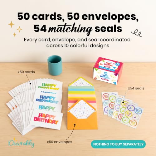 Decorably 50 Pack 6x4in Happy Birthday Cards Bulk, Assorted Designs