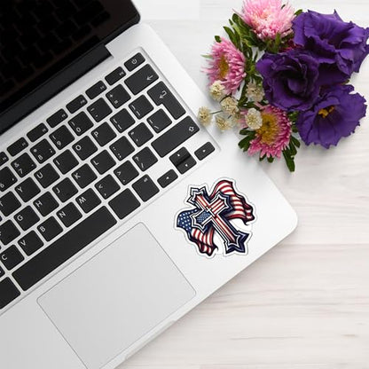 American Flag Cross Vinyl Sticker 5 Inch Waterproof Christian Patriotic Decal Jesus Faith Religious USA Graphic for Car Truck Laptop Window Water Bottle Bumper - color: 04
