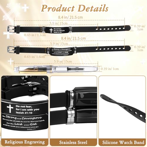 2 Pack Religious Inspirational Quote Cross Bracelets,Powerful Bible Verse Silicone Bracelet, Adjustable Wristband Encouragement Motivational Gifts for Men Women