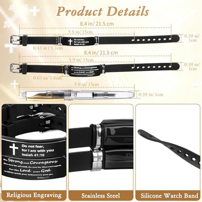 2 Pack Religious Inspirational Quote Cross Bracelets,Powerful Bible Verse Silicone Bracelet, Adjustable Wristband Encouragement Motivational Gifts for Men Women