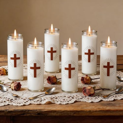 6 Pack White Prayer Candles, Devotional Prayer Candle in Glass Jars - size: 6