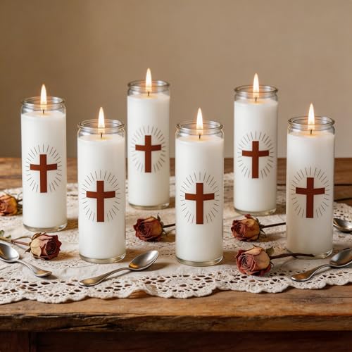 6 Pack White Prayer Candles, Devotional Prayer Candle in Glass Jars - size: 6