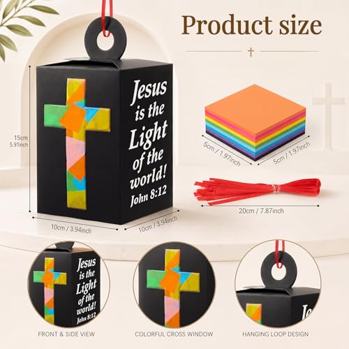 20 Sets Vbs 2026 Christian Cross Crafts Bulk Illumination Themed Paper Lanterns Jesus Is the Light Religious Suncatcher Sunday School Vbs Crafts for Church Christian Party Favor (Clear Cross) - style: Clear Cross