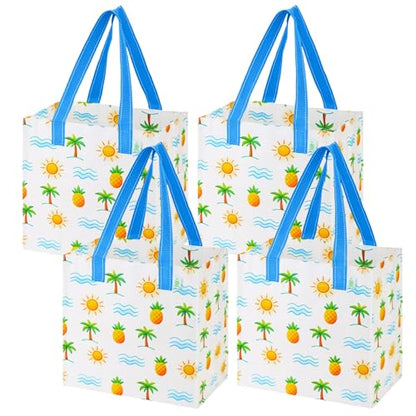 VENO 4 Pack Large Grocery Bag Reusable Shopping Bags with Hard Bottom - color: Tropical Island