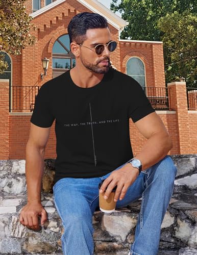 Christian Jesus Faith Shirts Men: The Way The Truth Life Cross Graphic Tee - color: Black, size: Large