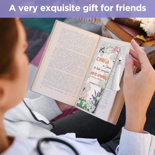 8 Pieces Christian Bible Verse Diamond Art Bookmarks 5d Christian Beaded Bookmark Acrylic Tassel Bookmark for DIY Making Beginners Adults Arts Craft Supplies (Spanish) - color: Spanish