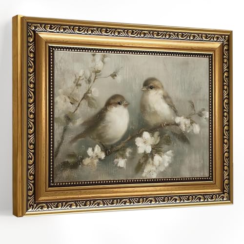 Vintage Birds Gold Framed Wall Art Floral Botanical Paintings Wall Decor - color: Brids, size: 10"L x 8"W