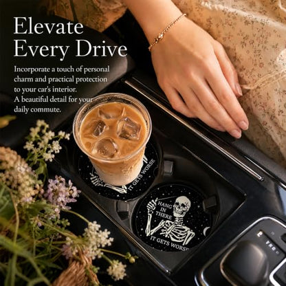 Car Coasters for Cup Holders, Skull Car Coasters Set of 2, B19 - color: Gothic