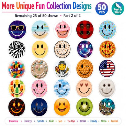 Fun Smiley Face Stickers, 50 Pcs, 2.12 Inch Waterproof Party Pack - color: Fun Smiley