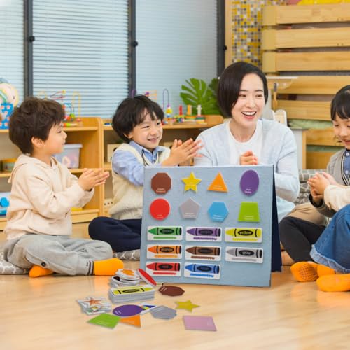 CHEFAN Foldable Felt Board with Felt Shape and Color Matching Game Set for Toddlers