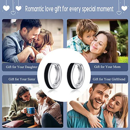 AOBOCO Black Hoops Earrings for Men Sterling Silver Viking Celtic Cross Heart Skull Round Triangle Hoop Earrings Birthday Father Day Christmas Jewelry Gifts for Men Women Friends - style: Round Hoops
