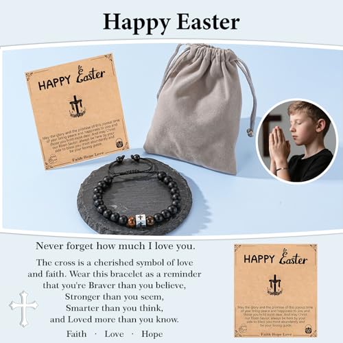 Cross Bracelet Beads Christian Bracelet for Boys Birthday Religion Gifts - style: Happy Easter