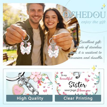 OEHEDOU Butterfly Gifts Keychain For Women Men Family Members Memorial Gift - color: Pink Sister