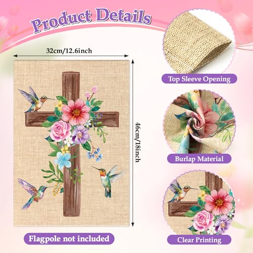 WATINC Spring Summer Hummingbird Flower Christian Cross Linen Garden Flag - 12 x 18 Inch Easter Religious Yard Flag for Outside, Double Sided House Outdoor Decoration for Porch Lawn Pathway (Pink) - color: Pink