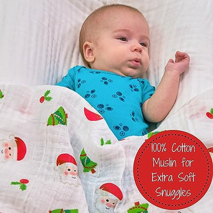LollyBanks Muslin Swaddle Blanket, 47 x 47 in, Newborn Receiving Blanket - color: Santa Claus is Coming to Town