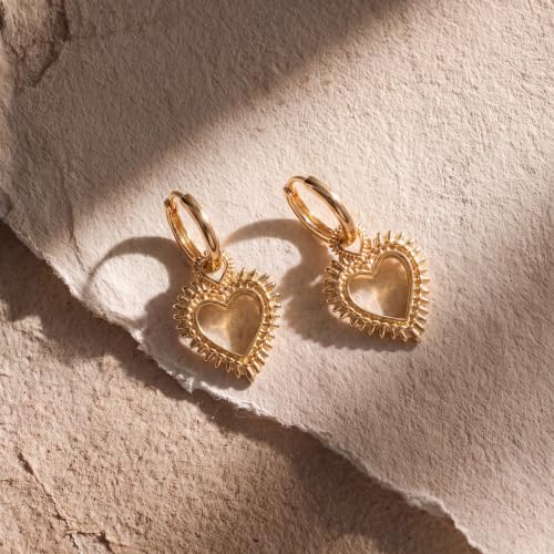 VACRONA Gold Heart Hoop Earrings Huggie Earrings for Women 14k Gold Plated Small Hoops Earrings - color: Spiked Heart