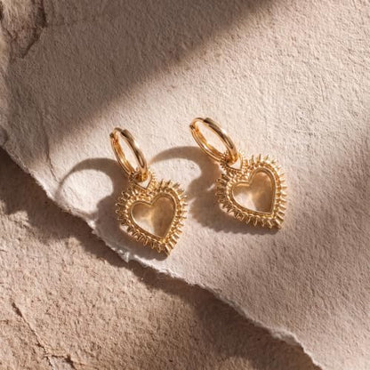 VACRONA Gold Heart Hoop Earrings Huggie Earrings for Women 14k Gold Plated Small Hoops Earrings - color: Spiked Heart