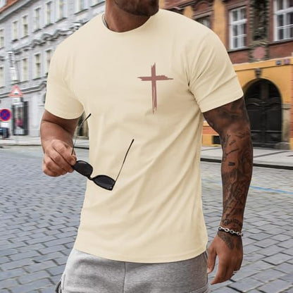 Tuislay Mens Christian T Shirts Jesus Religious Graphic Tees - color: Apricot, size: Small