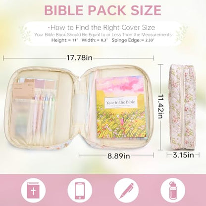 Bible Bag Cover Case for Women Study Supplies Kit Church Book Holder - color: Jungle Flowers