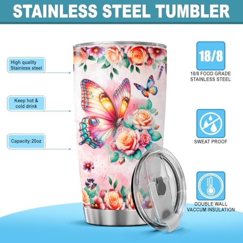 Lady Mom Butterfly, Mothers Funny Coffee Floral Day Flower Handle Tumblers Mama Cups Mother For Women Insulated, Tumbler 20 Oz With Lid And Straw, Mom Gifts - color: Mom