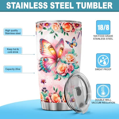 Lady Mom Butterfly, Mothers Funny Coffee Floral Day Flower Handle Tumblers Mama Cups Mother For Women Insulated, Tumbler 20 Oz With Lid And Straw, Mom Gifts - color: Mom
