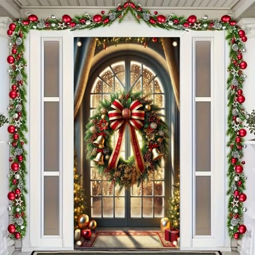 Christmas Garden Flag Red Bow and Bells 71x35 Inch Double Sided Outdoor Yard Banner Holiday Decoration for Winter Porch Lawn Garden Patio - color: Festive Window Decor