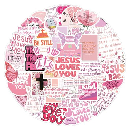 Pink Bible Verse Stickers Jesus Faith Decals for Christian Teen Adult 55PCS - color: Bible