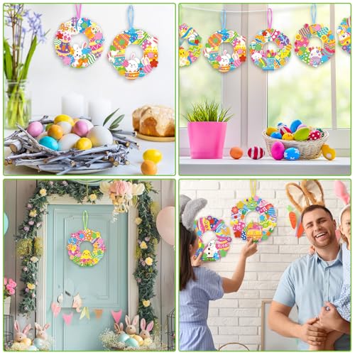 Hollowfly 48 Sets Easter Wreath Craft Kits, 8 Paper Designs with Stickers - style: Easter