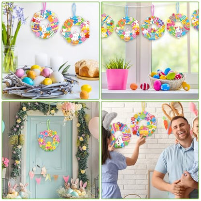 Hollowfly 48 Sets Easter Wreath Craft Kits, 8 Paper Designs with Stickers - style: Easter