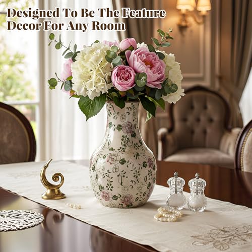 LemonRoad Vintage Ceramic Flower Vase 5.7 Inch Chinoiserie Ice Cracked Glaze Porcelain Vase Rustic Ceramic Large Centerpieces for Home Table Living Room Bookshelf Office(Plum Blossom Style) - style: Plum Blossom Style