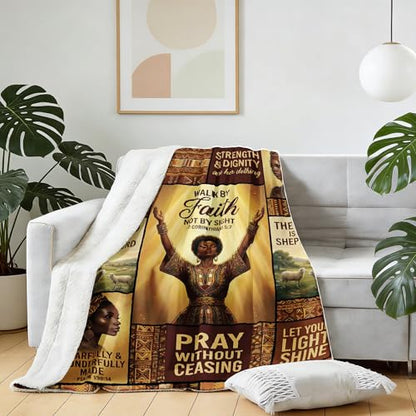 African American Black Girl Women Blanket - Christian Birthday Gifts Blanket- Inspirational Flannel Religious Spiritual Throw Blanket Home Decor 50x60inch - color: Hrmt10