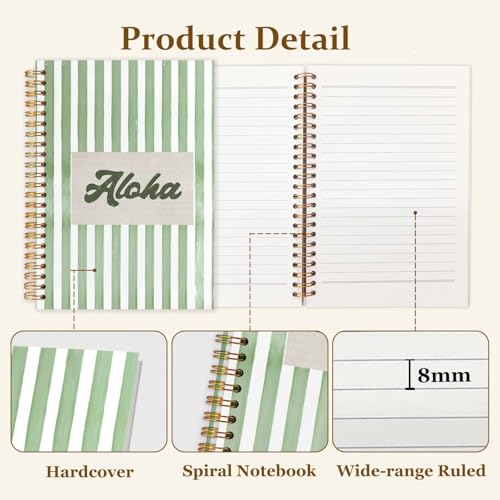 SAFDSGFDB Green Striped Hawaii Aloha Notebook Journal 5.5x8.3, Coastal Beach Spiral Hardcover Journal Notebook for Work Study Office Note Taking, Hawaiian Gifts for Women Men - color: Stripe green
