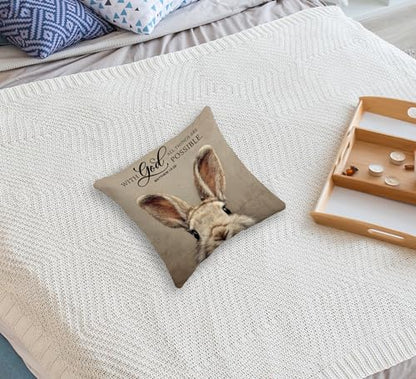 huester Easter Bunny Christian Pillow Cover 18x18, Easter Bunny Decor, with God All Things are Possible Bible Verse Decorative Throw Pillow Cover Pillowcases for Home Bedroom Living Room Decor