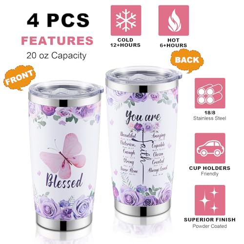 Gejoy 4 Pack Bible Verse Tumblers 20 oz Stainless Steel with Lid
