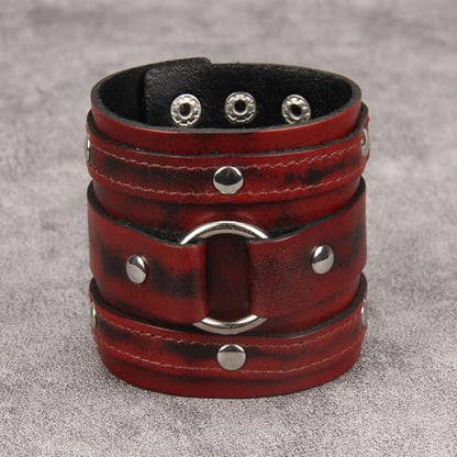 GelConnie Punk Leather Cuff Bracelet Adjustable Straps Wrap Bracelets Arm Armor Cuff Gothic Leather Wristbands for Men, Women - color: MLPB102-Red
