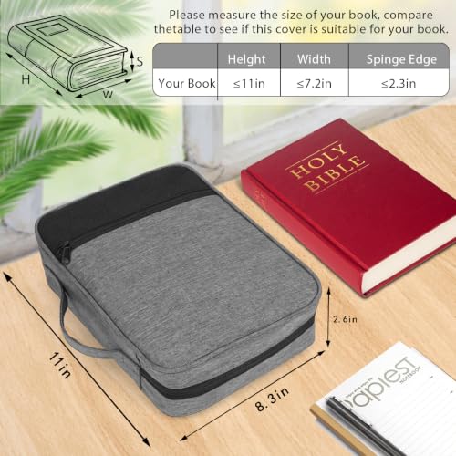 GERMUN Bible Cover with Durable Handle, Carrying Book Case Church Bag Bible, Protective with Zippered Pocket, Bible Study Accessories Supplies, Book Protector for Book Lovers, GreyBlack - color: Grey&Black