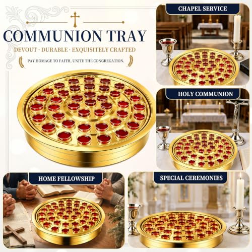 Stainless Steel Gold Communion Tray, 40 Cup Openings, Stackable Silver Church Communion Cup Holder for Worship Services, Holy Communion Supplies, 1 Tray Only, Cups and Lid Not Included - color: Gold