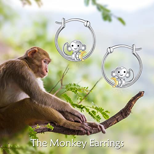 Fox/Pig/Mushroom/Cat Earrings Sterling Silver Cute Hoop Earrings Animal Jewelry Gifts for Women Daughter - style: monkey