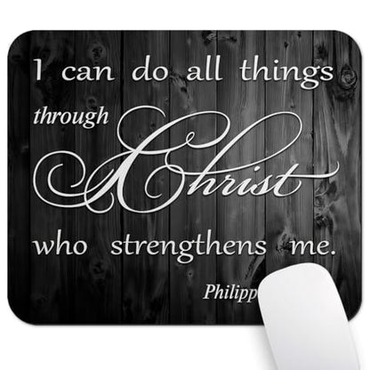 I Can Do All Things Through Christ Mouse Pad, Rustic Black Wood Desk Mat - color: Custom Designs Art 035