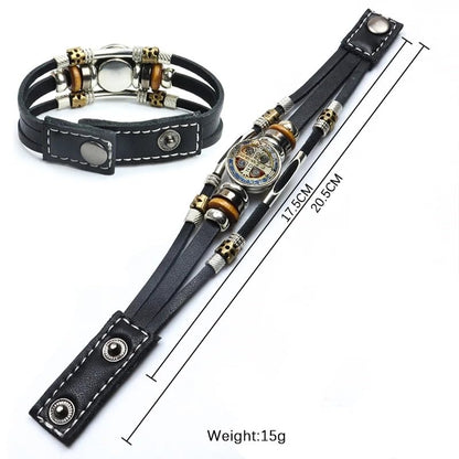 925 Sterling Silver San Benito Bracelet For Men - Luminous St Benedict Bracelets Leather Catholic San Benito Snap Button Bangles Multilayer Wristband, Rosario De San Benito, Pulseras De San Benito - color: 2 - San Benito Bracelet