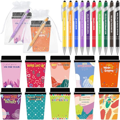 Kosiz 30 Set/90 Pcs Employee Coffee Cup Notepad with Pen, Xmas Sticky Notes - style: Employee