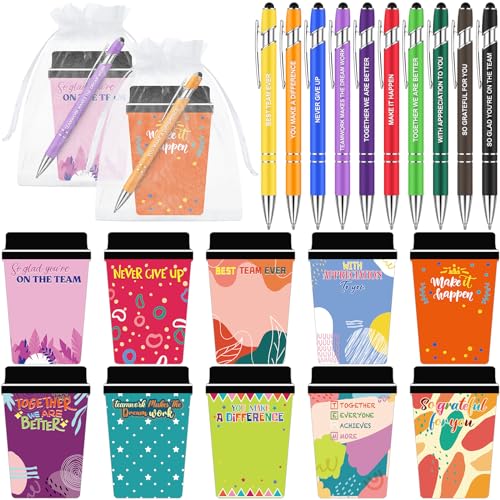 Kosiz 30 Set/90 Pcs Employee Coffee Cup Notepad with Pen, Xmas Sticky Notes - style: Employee