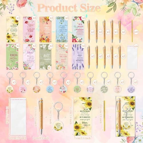 ANGOLIO Spanish Christian Religious Gifts - Back to School Gift 230P Colorful Flower Regalos Cristianos En Español Bible Verse Bamboo Pen Keychain Bookmark Stationary for Women Men VBS Church Supplies - style: Colorful Floral