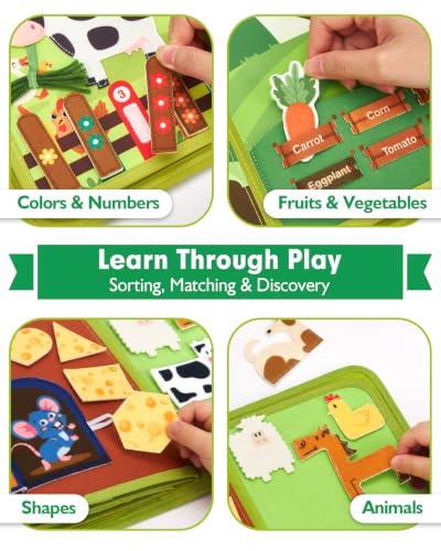 hahaland Busy Book for Toddlers 1-3 - Montessori Toys 1 Year Old Busy Board - style: Farm