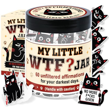 Funny Affirmation Jar - My Little WTF Jar - Inspirational Gifts for Women, Funny Birthday Cards, Gag Gifts for Friends, Coworkers - color: Funny Black Cat