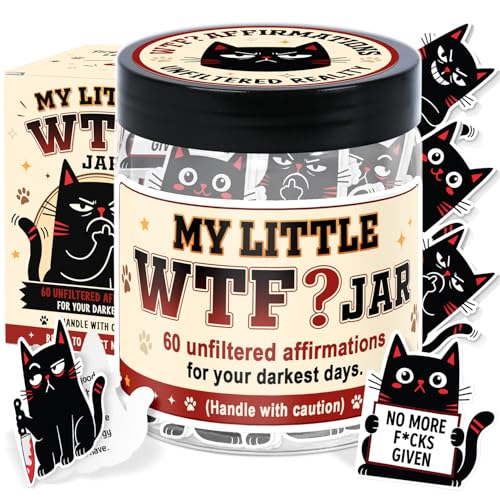 Funny Affirmation Jar - My Little WTF Jar - Inspirational Gifts for Women, Funny Birthday Cards, Gag Gifts for Friends, Coworkers - color: Funny Black Cat