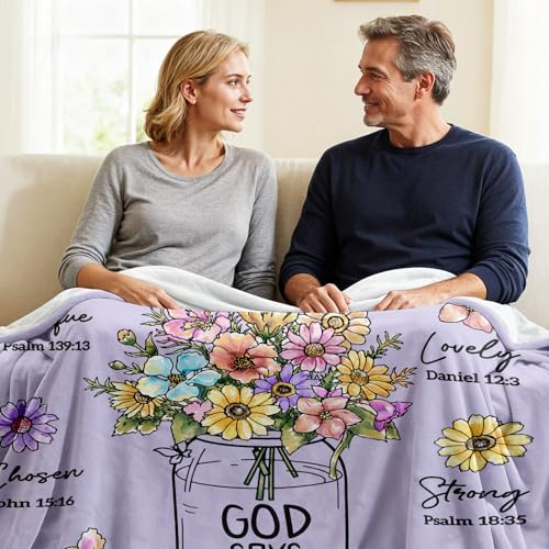 Christian Birthday Gifts for Women, Christian Religious Blanket with Flower - color: Purple, size: 80"x60"
